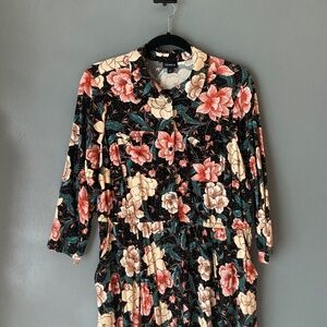 TORRID floral womens 1X shirt dress button down collared midi career lightweight